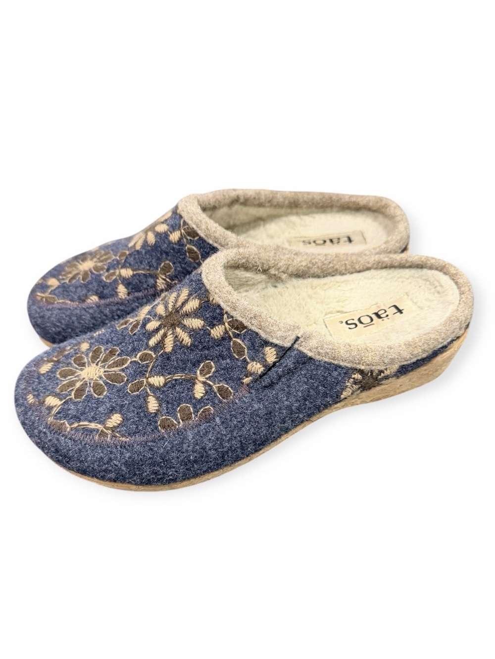 Taos Woolderness Clogs Felt Embroidered Navy Blue Size 39